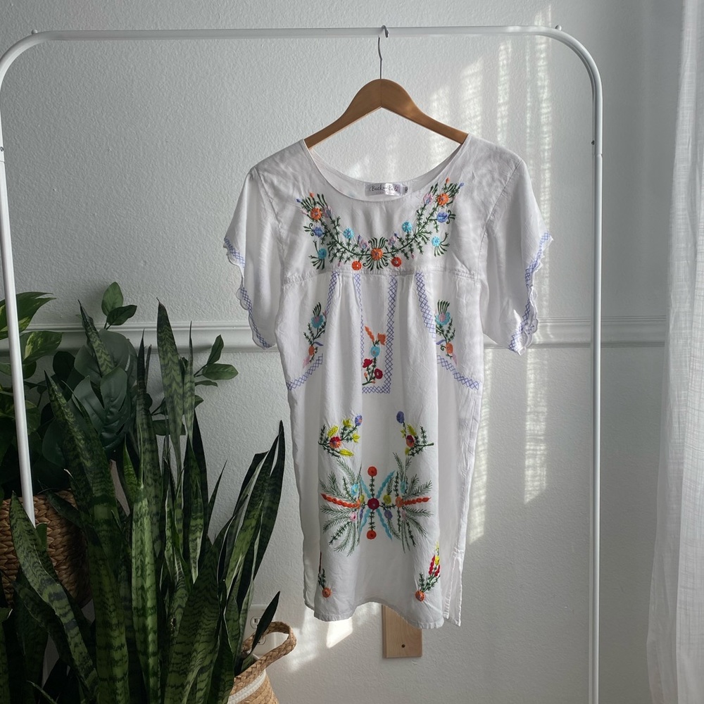 Back From Bali Dress Floral Embroidered Mexican inspired Dress Tunic